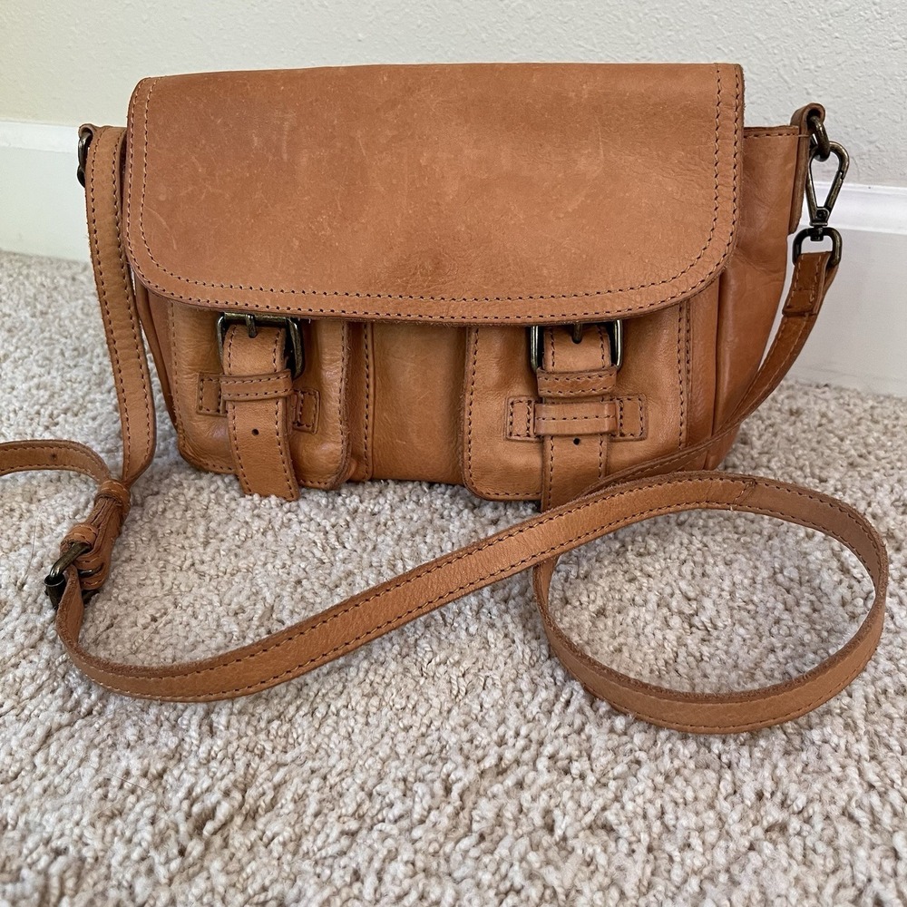 Leather Crossbody Bag Buckle Pockets Soft Utility Boho Heritage Cottagecore